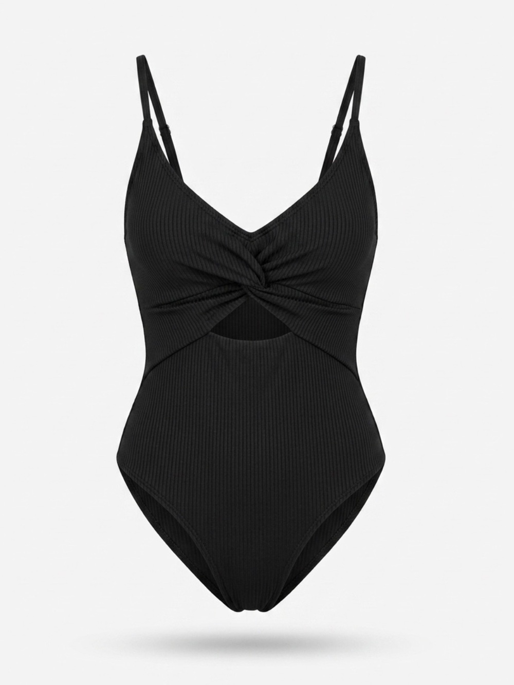 Amazon Black Ribbed Twist-Cut One-Piece Swimsuit